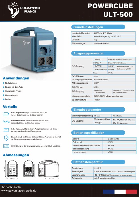 Datenblatt des Powercube UL500 von Ultimatron