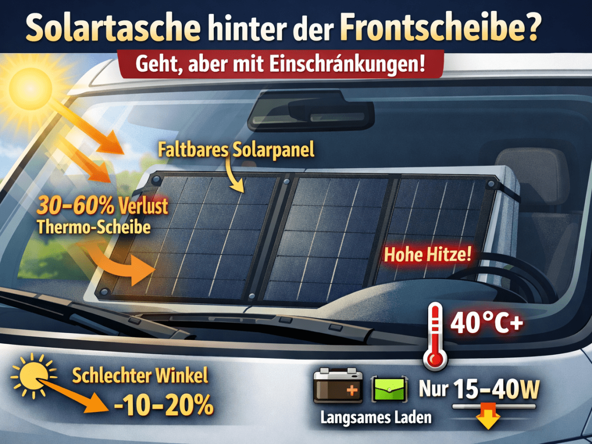 Solartasche hinter der Frontscheibe-geht das?